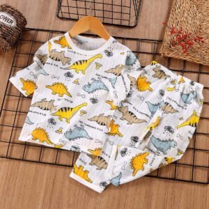 Boys Night Clothing Set Custom with Dino world design Shirt and Pants 2PCS Set for Boy