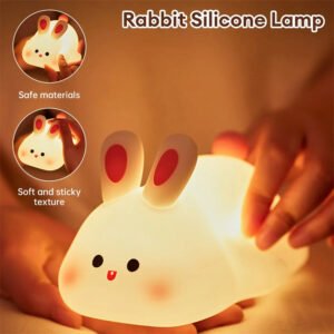 Cute LED Night Light Touch Sensor Cartoon Kid’s Nightlights Big Face Rabbit Silicone Night Light Christmas Gift Bedside Lamp Home Decor