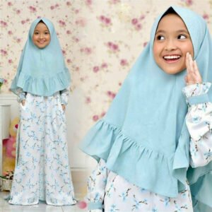 Girls Arab Clothing Spring And Autumn Models, Long-Sleeved Floral Muslim Long Dress And Turban Two-Piece Suit