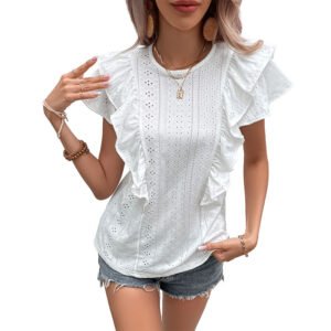 Women’s Clothing Ruffled White Casual Patchwork Shirt For Women