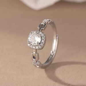 Simple All-match Geometric Square Round Diamond Ring For Women