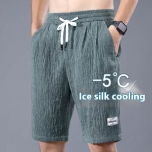 Summer Ice Silk Shorts Men’s Thin Sports Quick-drying Knee Length Pants