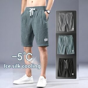 Summer Ice Silk Shorts Men’s Thin Sports Quick-drying Knee Length Pants