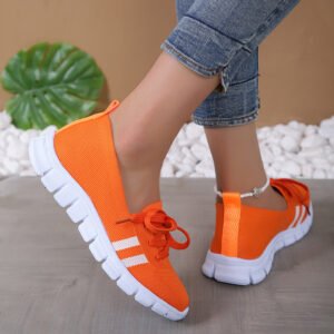 Casual Lace-up Mesh Shoes Preppy Flats Walking Running Sports Shoes Sneakers For Women