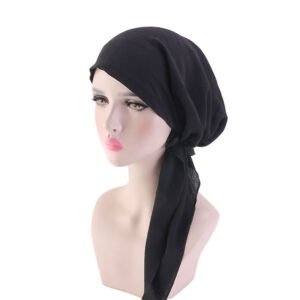 Pleated Cotton Scarf Long Tail Hat