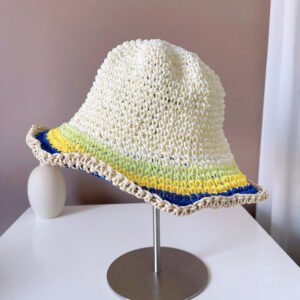 Women’s Sun Protection Contrast Color Striped Straw Hat