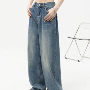 Women’s Fashionable Loose High Waist Straight Wide Leg Jeans