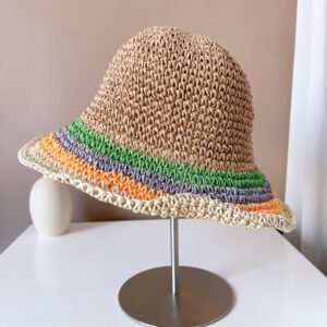 Women’s Sun Protection Contrast Color Striped Straw Hat