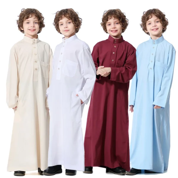 Traditional Embroidered Breathable Long Sleeve Muslim Clothing Islamic Thobe Boy Muslim Kids Children Clothing - Image 6