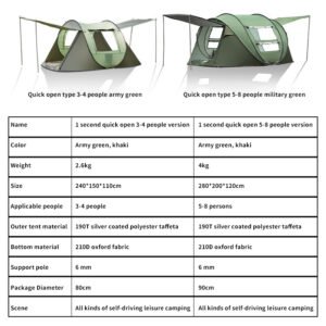 Pop-up Tent and Automatic Instant Portable Cabana Beach Camping Suitable for 2 People 2 Doors Water-Resistant UV Protection Sun