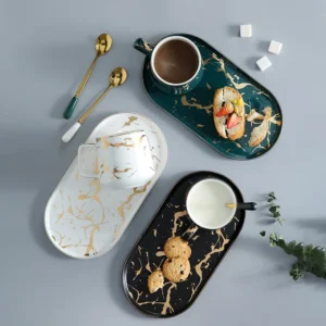 Gold Marble Coffee Mug Ceramic Cup Milk Breakfast porcelain Tea Cups And Plate Dish Saucer Set