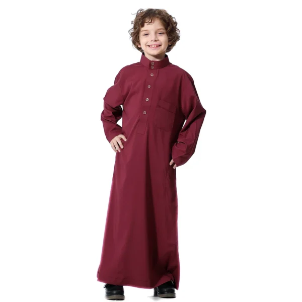 Traditional Embroidered Breathable Long Sleeve Muslim Clothing Islamic Thobe Boy Muslim Kids Children Clothing - Image 4