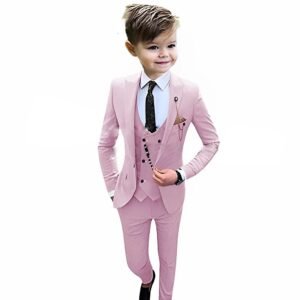 Fashion Suit for Boys Green Formal Casual Clothing Lapel Blazer 3 Piece Boy Child Wedding Suit Slim Fit (Jacket+Vest+Pants)