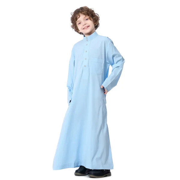 Traditional Embroidered Breathable Long Sleeve Muslim Clothing Islamic Thobe Boy Muslim Kids Children Clothing - Image 3