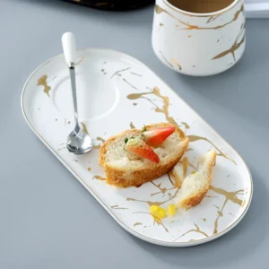 Gold Marble Coffee Mug Ceramic Cup Milk Breakfast porcelain Tea Cups And Plate Dish Saucer Set