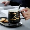 Gold Marble Coffee Mug Ceramic Cup Milk Breakfast porcelain Tea Cups And Plate Dish Saucer Set - Image 3
