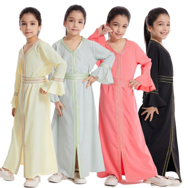 1061 New kids girls muslim dress closed long sleeve kaftan skirts party wear abaya kids dresses for girls - Image 6