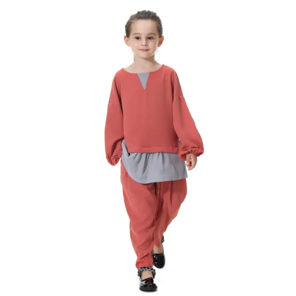 2 piece sets of Girl Tops and Harem Pants suit for Muslim girl princess kids pants sets abaya clothing - Image 3