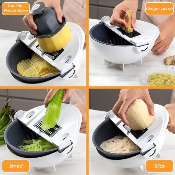 Magic Rotate Vegetable Cutter Chopper With Drain Basket Kitchen Cutting Tool Fruit Shredder Grater Slicer - Image 3