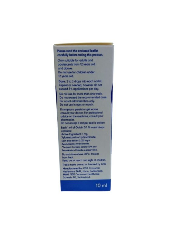 Otrivin 0.1% Xylometazoline HCL Nasal Drops 10 ml - Image 2