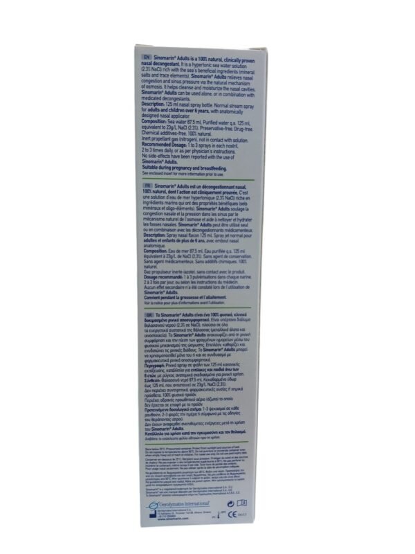 Sinomarin Decongesting & Moisturizing Hypertonic Sea Water Nasal Spray for Adults - preservative free 125 ml - Image 2