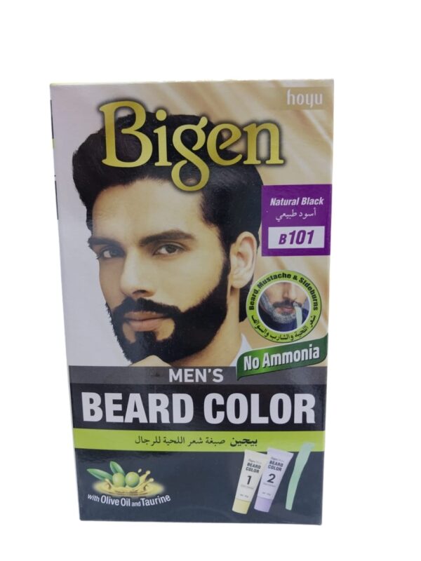 Bigen beard color B101 with olive oil and taurine.